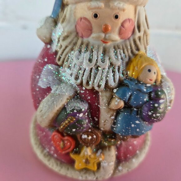 Vintage Christmas Holiday Santa Bell Ceramic Tree Ornament Classic Santa & Toys - Picture 3 of 8